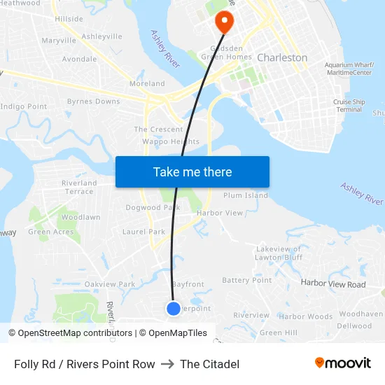 Folly Rd / Rivers Point Row to The Citadel map