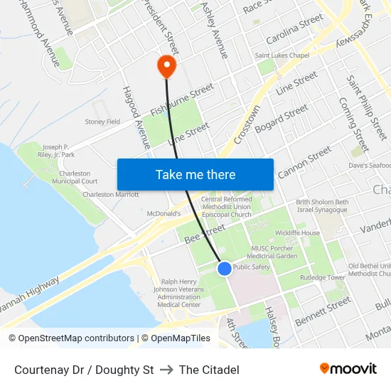 Courtenay Dr / Doughty St to The Citadel map