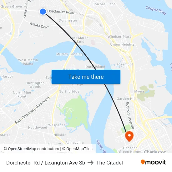 Dorchester Rd / Lexington Ave Sb to The Citadel map