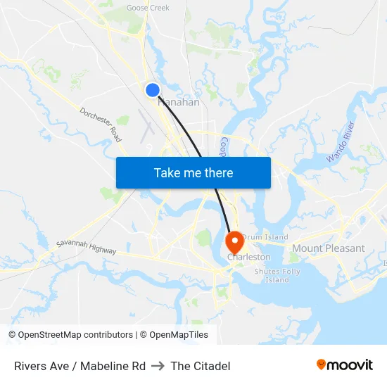 Rivers Ave / Mabeline Rd to The Citadel map