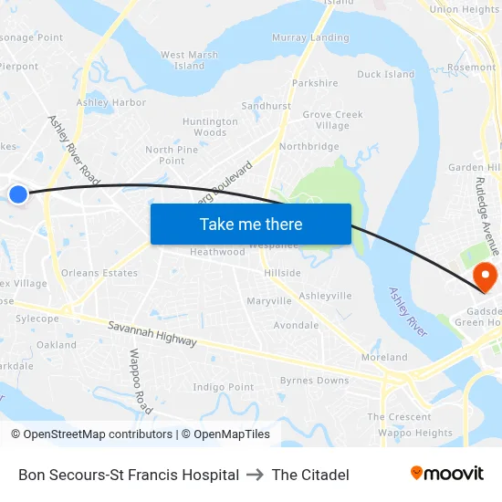 Bon Secours-St Francis Hospital to The Citadel map