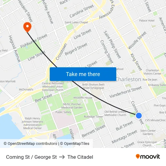Coming St / George St to The Citadel map
