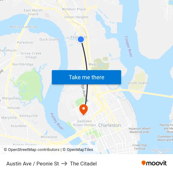 Austin Ave / Peonie St to The Citadel map