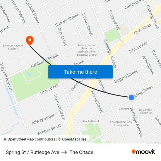 Spring St / Rutledge Ave to The Citadel map
