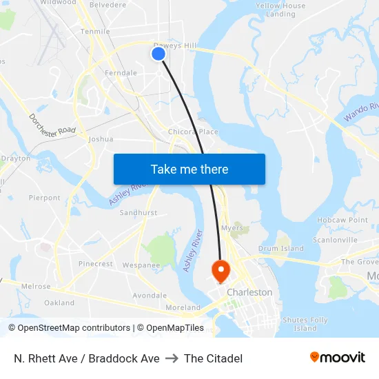 N. Rhett Ave / Braddock Ave to The Citadel map