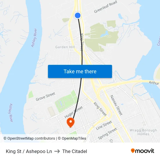 King St / Ashepoo Ln to The Citadel map