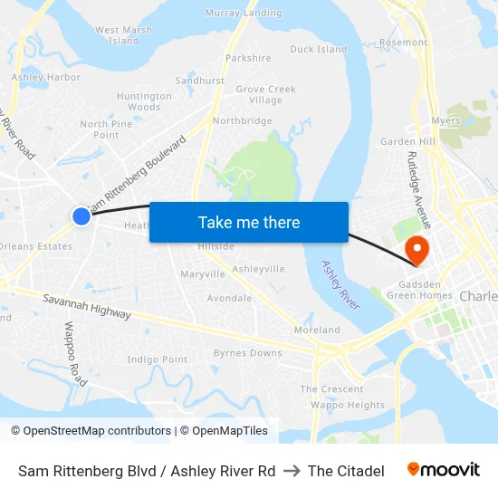 Sam Rittenberg Blvd / Ashley River Rd to The Citadel map