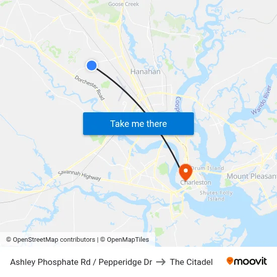 Ashley Phosphate Rd / Pepperidge Dr to The Citadel map