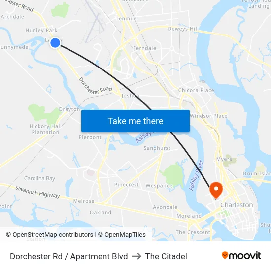 Dorchester Rd / Apartment Blvd to The Citadel map