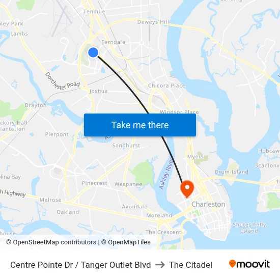 Centre Pointe Dr / Tanger Outlet Blvd to The Citadel map