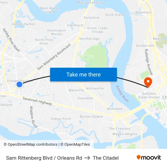 Sam Rittenberg Blvd / Orleans Rd to The Citadel map