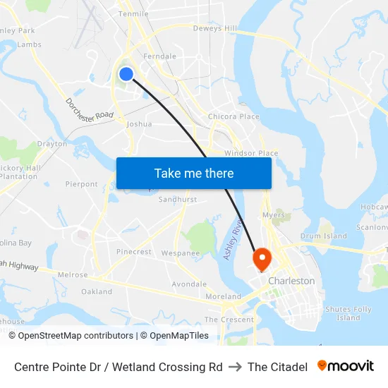 Centre Pointe Dr / Wetland Crossing Rd to The Citadel map