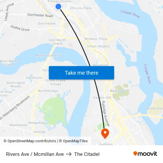 Rivers Ave / Mcmillan Ave to The Citadel map