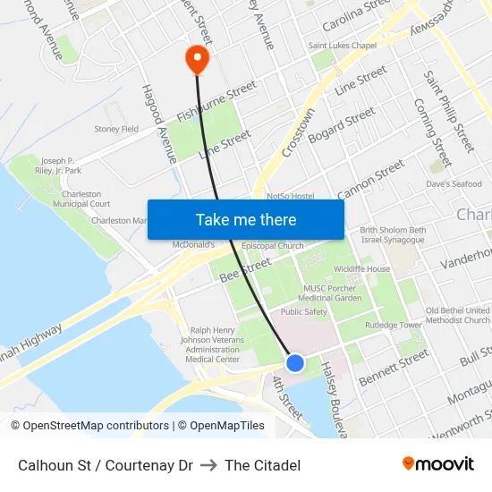 Calhoun St / Courtenay Dr to The Citadel map