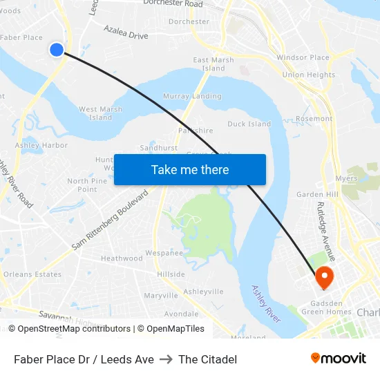 Faber Place Dr / Leeds Ave to The Citadel map