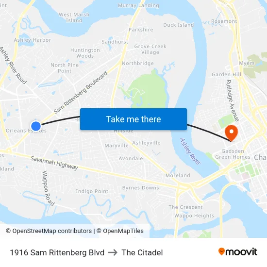 1916 Sam Rittenberg Blvd to The Citadel map
