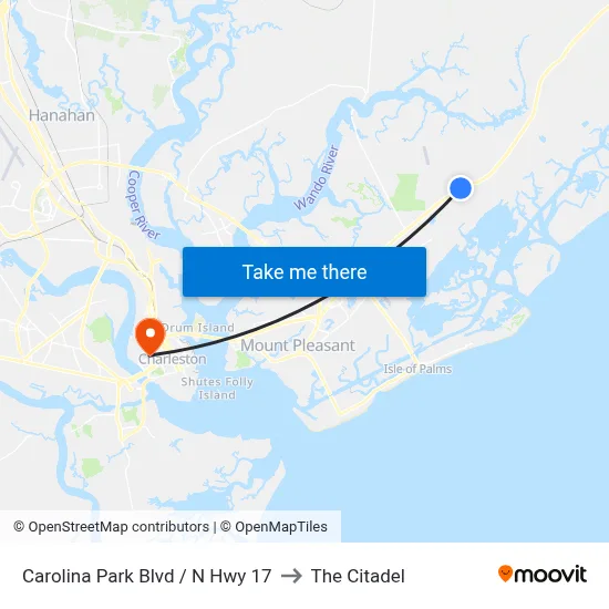 Carolina Park Blvd / N Hwy 17 to The Citadel map
