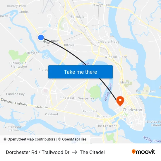 Dorchester Rd / Trailwood Dr to The Citadel map