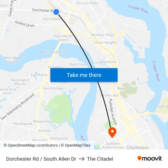 Dorchester Rd / South Allen Dr to The Citadel map