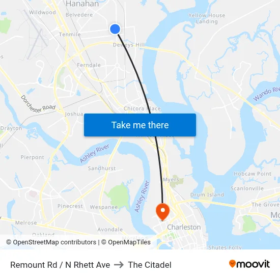 Remount Rd / N Rhett Ave to The Citadel map