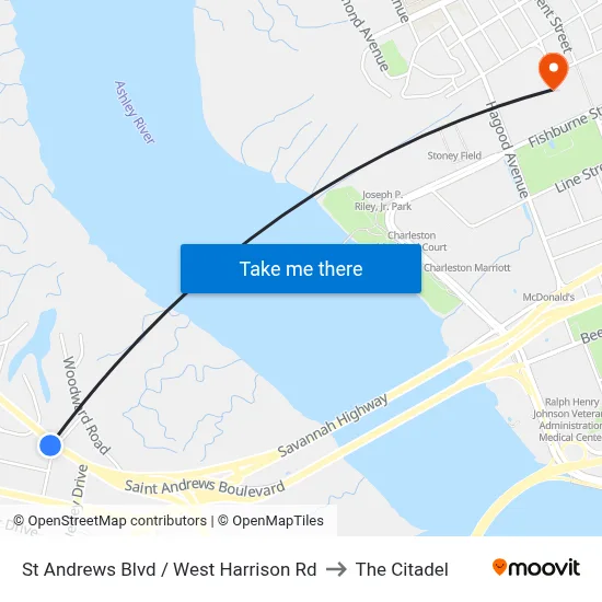 St Andrews Blvd / West Harrison Rd to The Citadel map