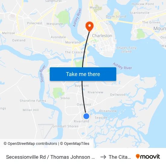 Secessionville Rd / Thomas Johnson Park to The Citadel map