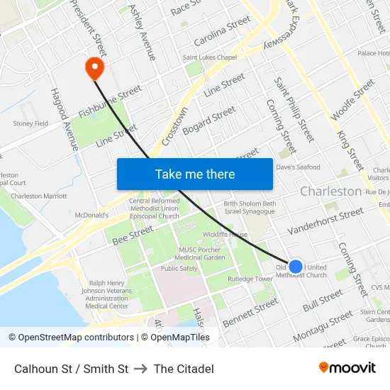Calhoun St / Smith St to The Citadel map