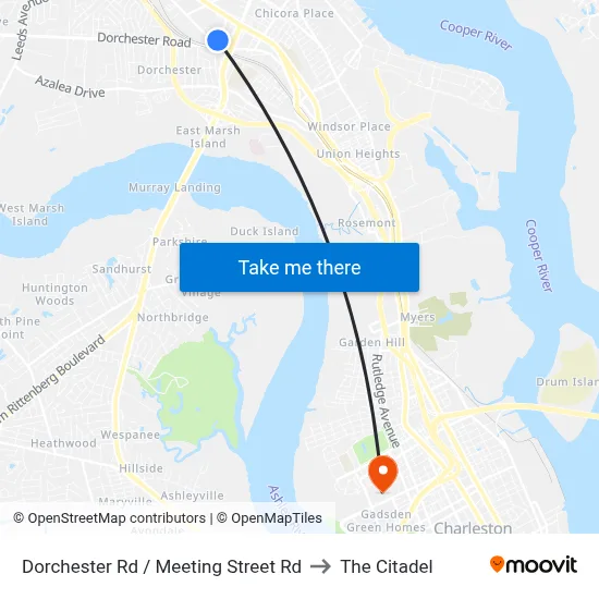 Dorchester Rd / Meeting Street Rd to The Citadel map