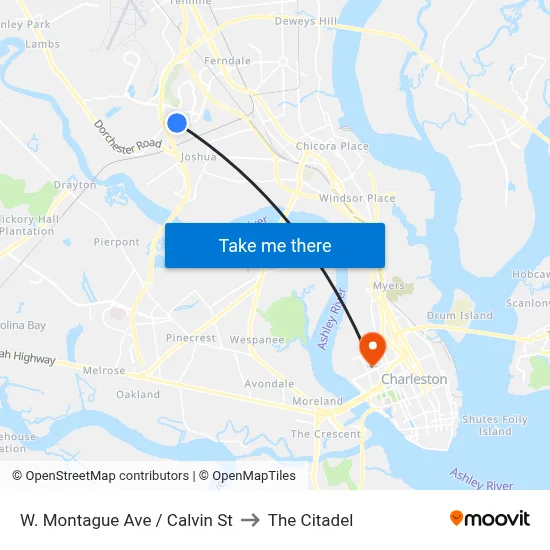 W. Montague Ave / Calvin St to The Citadel map