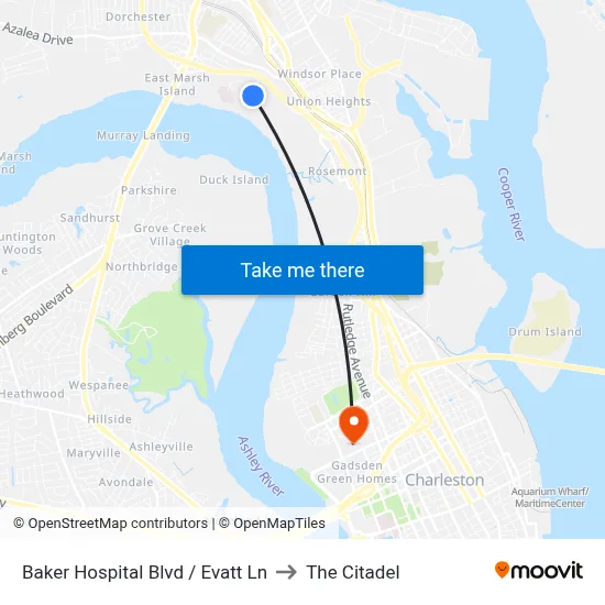 Baker Hospital Blvd / Evatt Ln to The Citadel map