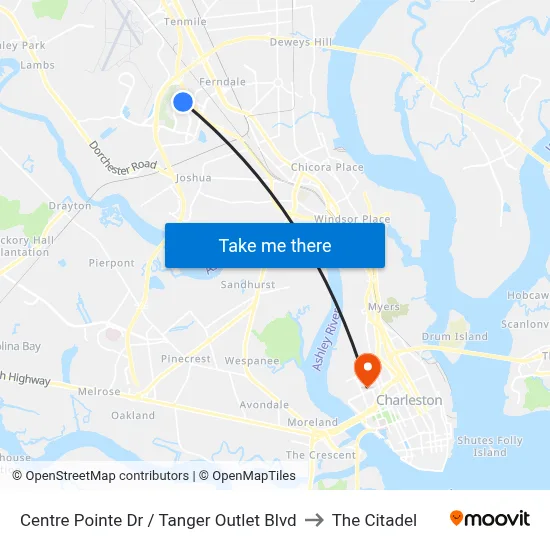 Centre Pointe Dr / Tanger Outlet Blvd to The Citadel map