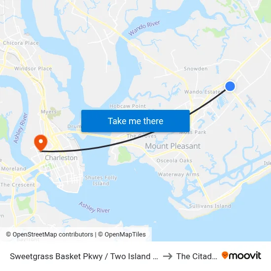 Sweetgrass Basket Pkwy / Two Island Ct to The Citadel map