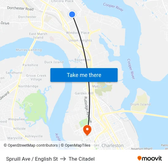 Spruill Ave / English St to The Citadel map