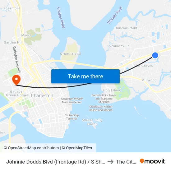 Johnnie Dodds Blvd (Frontage Rd) / S Shelmore Blvd to The Citadel map