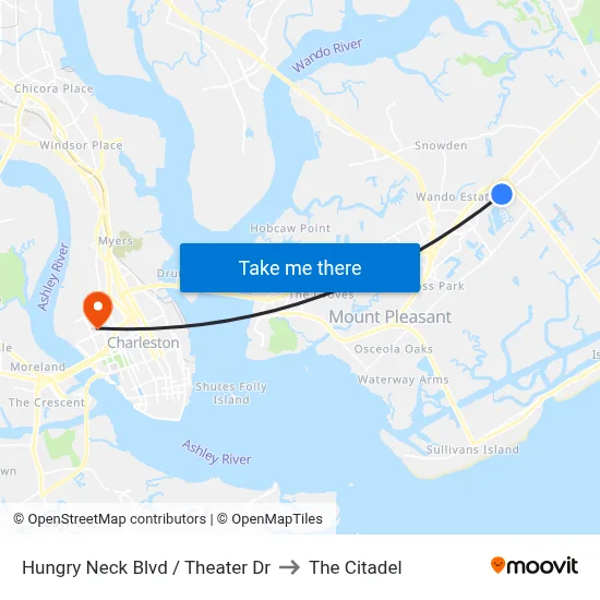 Hungry Neck Blvd / Theater Dr to The Citadel map