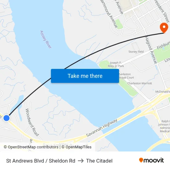 St Andrews Blvd / Sheldon Rd to The Citadel map