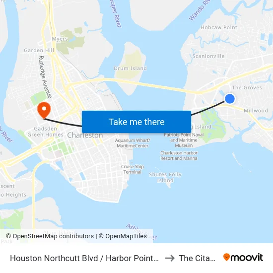 Houston Northcutt Blvd / Harbor Pointe Dr to The Citadel map