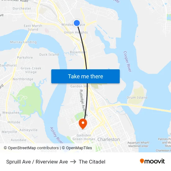 Spruill Ave / Riverview Ave to The Citadel map