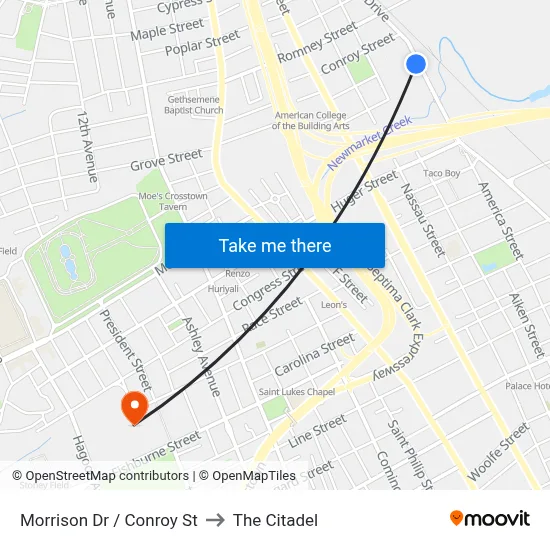 Morrison Dr / Conroy St to The Citadel map