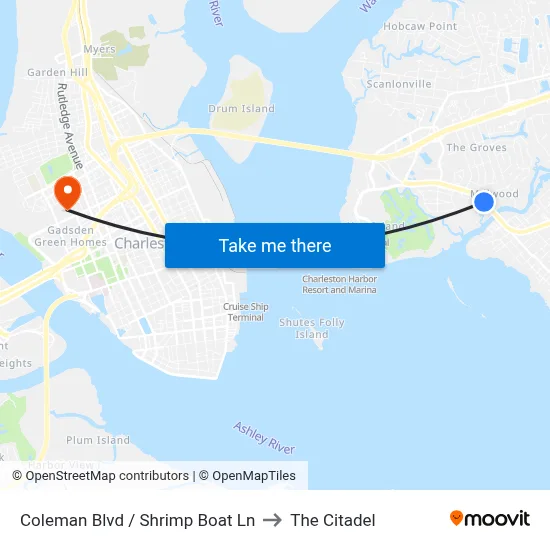 Coleman Blvd / Shrimp Boat Ln to The Citadel map