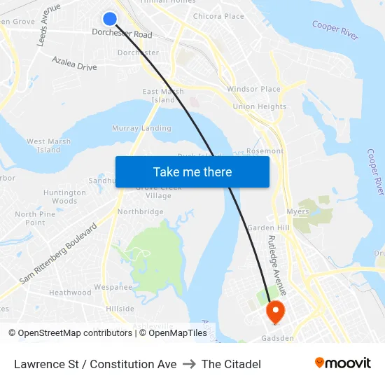 Lawrence St / Constitution Ave to The Citadel map