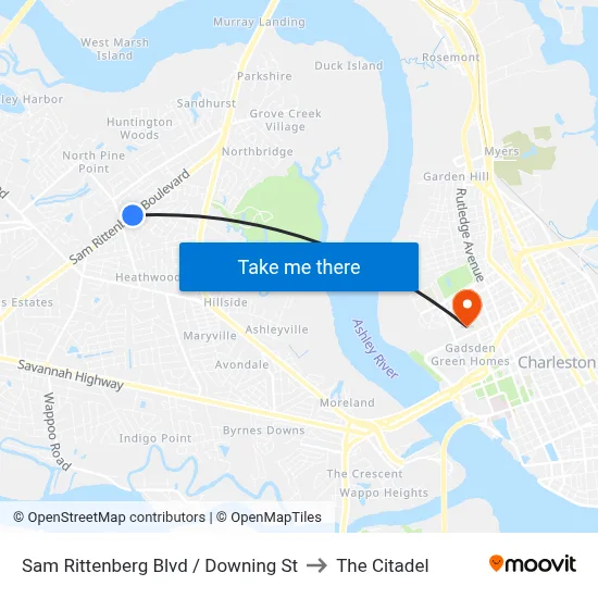 Sam Rittenberg Blvd / Downing St to The Citadel map