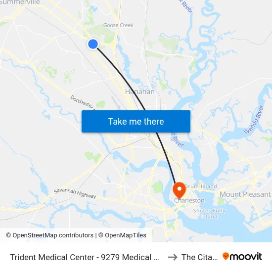 Trident Medical Center - 9279 Medical Plaza Dr to The Citadel map