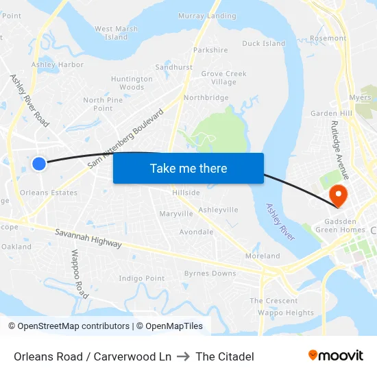 Orleans Road / Carverwood Ln to The Citadel map
