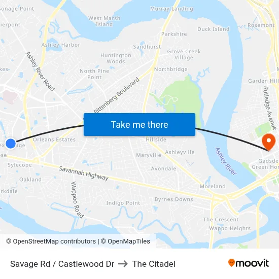 Savage Rd / Castlewood Dr to The Citadel map