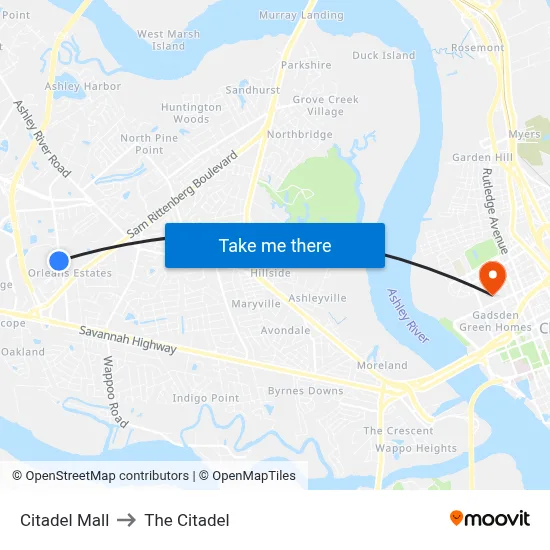 Citadel Mall to The Citadel map