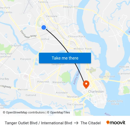 Tanger Outlet Blvd / International Blvd to The Citadel map