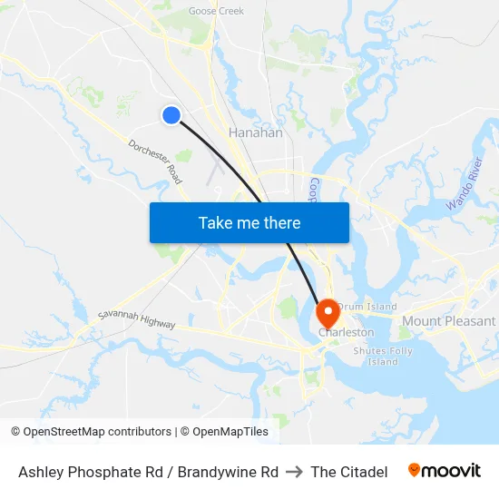 Ashley Phosphate Rd / Brandywine Rd to The Citadel map