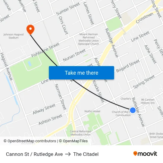 Cannon St / Rutledge Ave to The Citadel map
