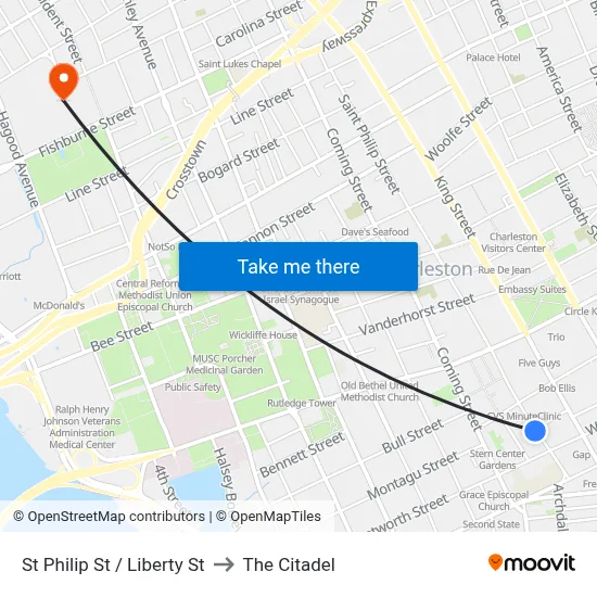 St Philip St / Liberty St to The Citadel map